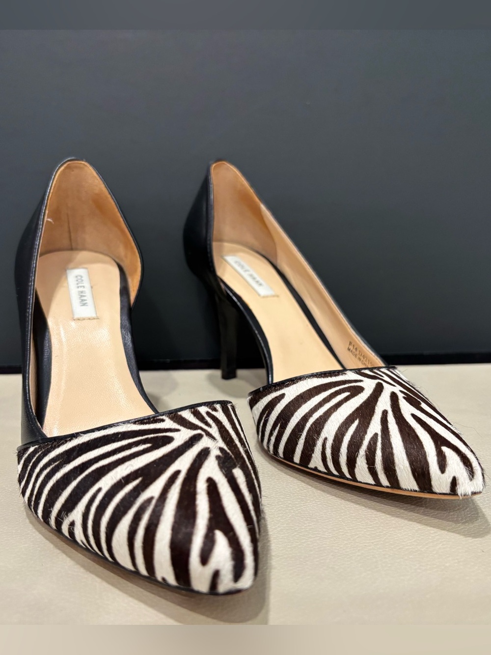 Cole Haan Pumps Black and White Zebra-Print Pointed Toe, Size 5